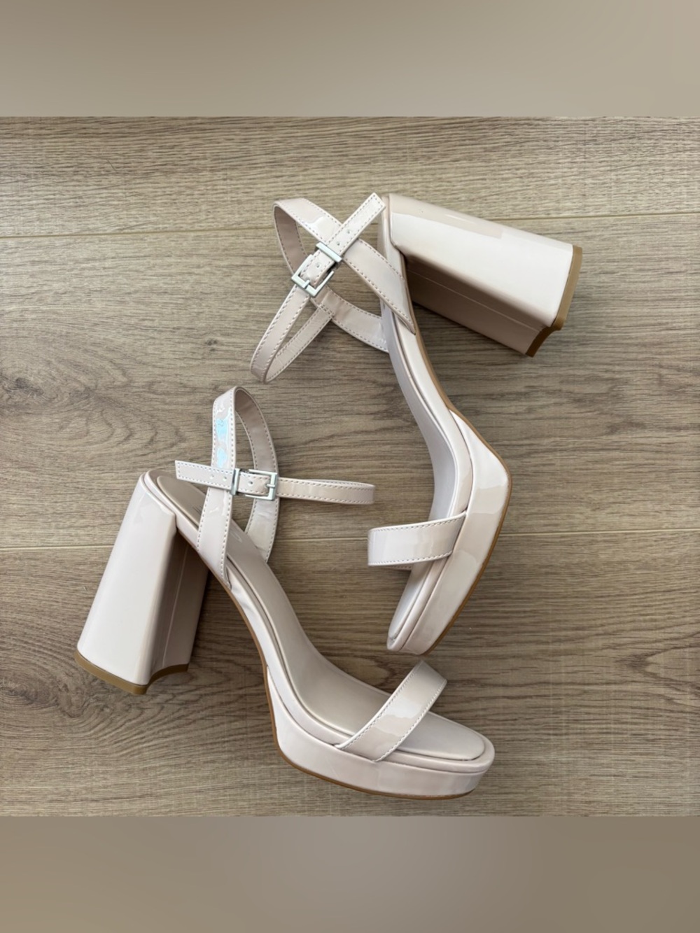 Square Toe Heeled Platform Sandals Nude 9.5W